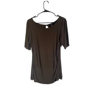 WHBM Simple Basic Keyhole Back Short Sleeve Blouse Top Brown Women Sz M